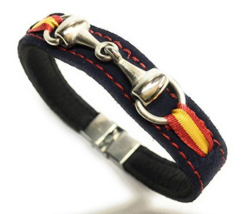 YOJAN PIEL   Pulsera De Cuero Detalle Estribo y Bandera De España (Marino)   Complementos de Moda Unisex para Hombres y Mujeres de Estilo Atemporal y Elegante   Regalos Originales y Exclusivos