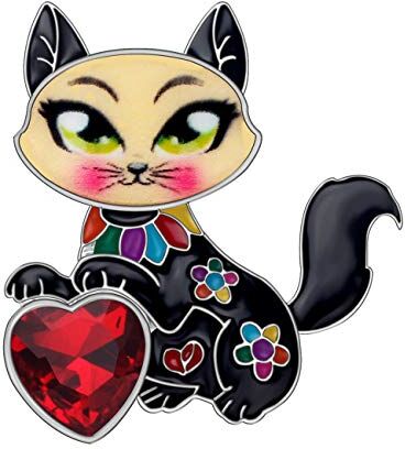 DOWAY Broche de cristal con esmalte de diamantes de imitación de cristal para gato con solapa y alfiler de gatito para bufanda, ropa, regalo de joyería para mujeres y niñas