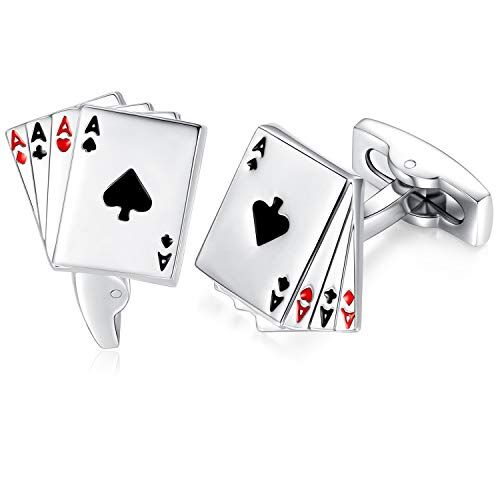 HONEY BEAR Gemelos en Forma de Poker Carta 4A Gemelos de Moda de Color Plateado para Hombres