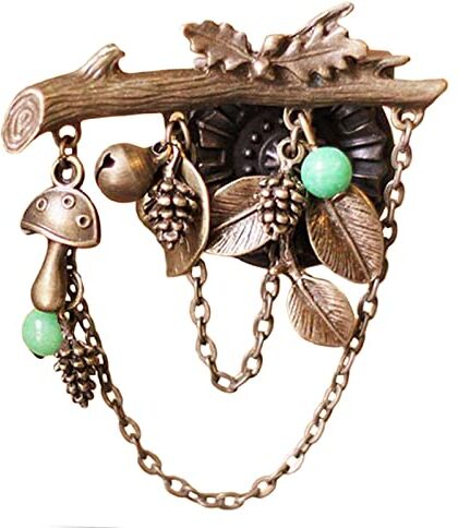 XIBANY Broche Vintage broches de árbol for mujer ropa alfileres oro Brincos hoja broche Pin planta cadena colgante joyería Metal aleación 1 Uds