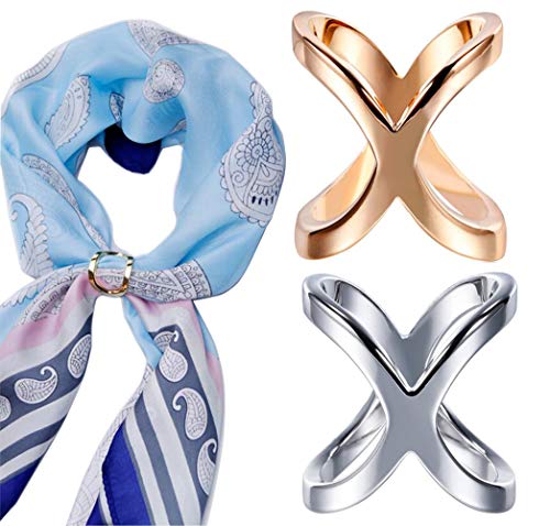 UPSTORE 2PCS (oro + plata) en forma de X para mujeres y niñas, bufanda de moda, hebilla moderna, simple, joyería moderna, bufanda, broche de seda, bufanda, broche, soporte para ropa