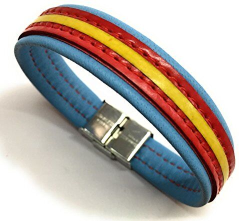 YOJAN PIEL   Pulsera De Cuero Bandera De España (Fabricada Artesanalmente)   Complementos de Moda Unisex para Hombres y Mujeres de Estilo Atemporal y Elegante   Regalos Originales y Exclusivos