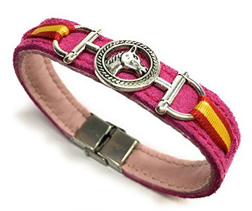 YOJAN PIEL   Pulsera De Cuero Caballo y Bandera España (Rosa)   Complementos de Moda Unisex para Hombres y Mujeres de Estilo Atemporal y Elegante   Regalos Originales y Exclusivos