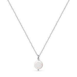 Amberta Collar de Perlas de Agua Dulce para Mujer en Plata de Ley 925: Collar de Plata con Colgante de Perla Plana Barroca