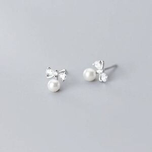 NSIBAN Pendientes personalizados, pendientes S925, pendientes de perlas sintéticas de estilo japonés con incrustaciones de diamantes y cuentas de concha, 925