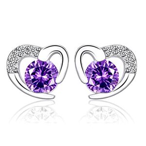 CCAIPU Ladies Heart Stud Earrings, Zirconia Stud Earrings Anti-Allergy (with Purple Crystals + White Crystals) (Lila)