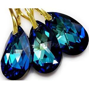 ARANDE Exquisito juego de joyas de cristal azul Bermuda en oro, pendientes colgantes, chapado en oro de 24 quilates, certificado