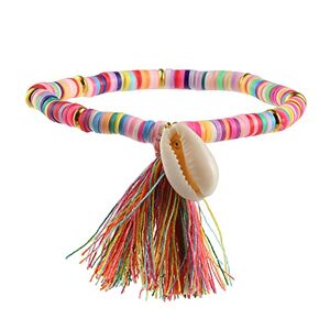 Monnadu Pulsera colgante de joyería para mujeres y niñas con conchas multicolores, pulsera con borla de arcilla polimérica y cadena elástica,