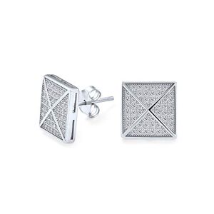 Bling Jewelry Geometric Pyramid Square Shaped Cubic Zirconia Square Micro Pave Cz Stud Earrings For Men Women .925 Sterling Silver