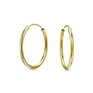 Bling Jewelry Minimalista Simple Timeless Tiny Thin Endless Cartilage Circle Real 14K Real Yellow Gold Round Tube Hoop Earrings For Women For Adolescente 18Mm