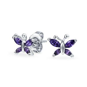 Bling Jewelry Tiny Purple Cubic Zirconia Simulated Amethyst CZ Butterfly Stud Earrings For Women For Adolescente .925 Sterling Silver