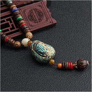 PacuM Vintage étnico Nepal budista Mala collar pescado cuentas de madera declaración collares Buda colgantes collar YUANNYIN (Color : Style10, Size : 80)