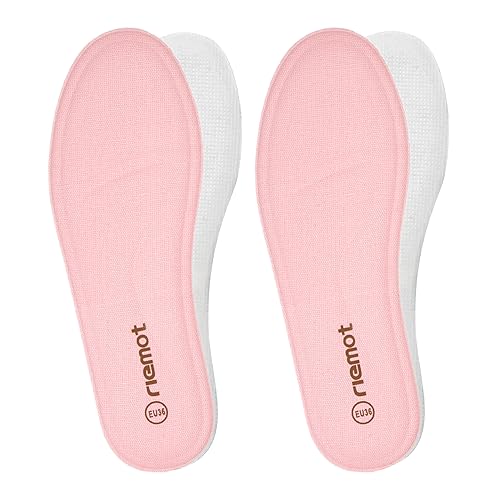 Riemot - 2 pares de plantillas de espuma viscoelástica para hombres y mujeres, con amortiguación a largo plazo, cómodas inserciones de zapatos para mujer, color rosa 3 UK/36 EU