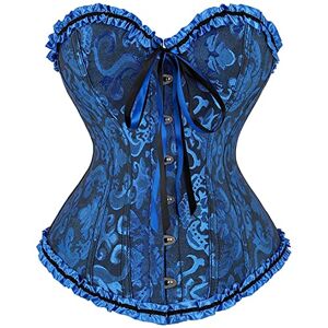 SZIVYSHI Corsé de Satén para Mujer en Negro y Azul Sexy con Vestido Pirata, Top de Cuero y Falda para Fiesta Steampunk o Medieval - S