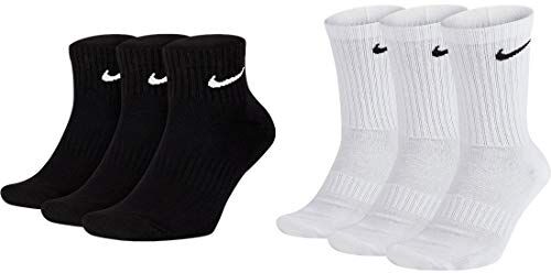 Nike Juego de 3 calcetines cortos y 3 largos, 6 pares, color blanco, negro o mezclado negro y blanco 42-46