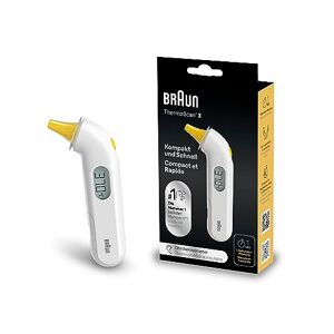 Braun Termómetro de oído Braun ThermoScan 3 (precisión profesional; indicador acústico de fiebre; seguro e higiénico, para toda la familia; recién nacido) IRT3030 White