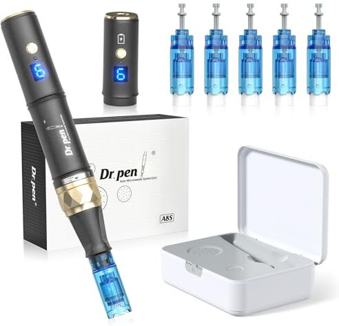 Bestauty Dr. Pen Ultima A8S Dermapen Profesional, Versión 2023 Eléctrico Microneedle Pen, Estimula el Colágeno, Combate las Arrugas, Mejora las Cicatrices, Recargable Derma Pen con 5 Cartuchos