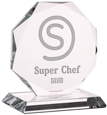 Wanapix Trofeo Personalizado con Nombre y Texto   Cristal Grabado   Premio Personalizado   Octogonal 10 cm   Incluye Estuche para Guardar   Super Chef