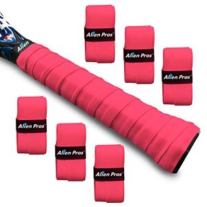 Alien Pros Cintas de Agarre para Raquetas de Tenis, Paquete de 6 Cintas Pre Cortadas de Color Rosa, Material Absorbente y Antideslizante para Tenis de Alto Rendimiento (Rojo)