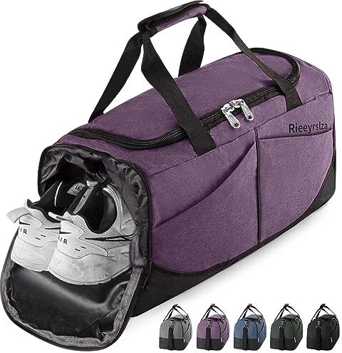 Rieeyrslza Bolsa de Deporte 40L Bolsa Deporte Gimnasio Bolsa Gimnasio de Viaje con Compartimento Impermeable Plegable Hombre Bolsas Gimnasio Bolsa de Viaje para Viajes Deporte Fitness (Morado o2)