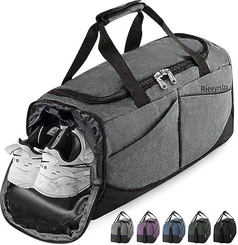 Rieeyrslza Bolsa de Deporte 40L Bolsa Deporte Gimnasio Bolsa Gimnasio de Viaje con Compartimento Impermeable Plegable Hombre Bolsas Gimnasio Bolsa de Viaje para Viajes Deporte Fitness(Gris o2)