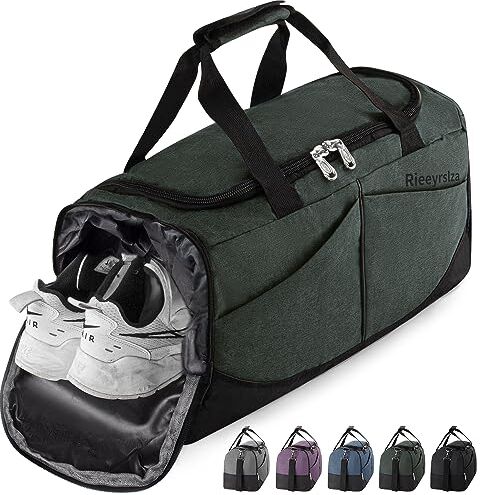 Rieeyrslza Bolsa de Deporte 40L Bolsa Deporte Gimnasio Bolsa Gimnasio de Viaje con Compartimento Impermeable Plegable Bolsa de Viaje para Viajes Hombre Deporte Fitness (Verde Ejército o2)