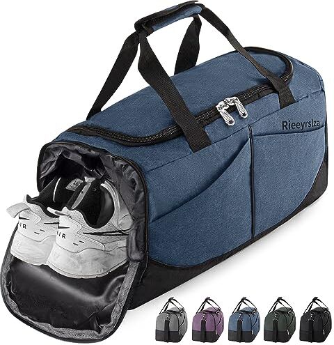 Rieeyrslza Bolsa de Deporte 40L Bolsa Deporte Gimnasio Bolsa Gimnasio de Viaje con Compartimento Impermeable Plegable Hombre Bolsas Gimnasio Bolsa de Viaje para Viajes Deporte Fitness(Azul o2)