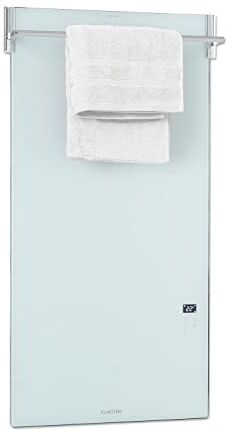 Klarstein Hot Spot Crystal Spotless Smart - Radiador Electrico bajo consumo 750W, Calefactor Panel 59x112cm, IR ComfortHeat, Control App Wifi, Estufa Electrica Pared, Barra toallera abatible, Blanco