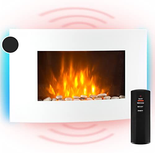 KLARSTEIN Lausanne - Chimenea eléctrica Horizontal de Pared, Rendimiento de 1000 o 2000 W, Calefactor eléctrico, ilusión Llamas, instalación Pared, Mando, Blanco