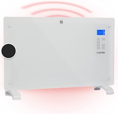 Klarstein Norderney - Calefactor-convector, calefactor bajo consumo, IP24, Termostato, Sensor temperatura, radiador electrico bajo consumo, Pantalla LCD, Control táctil, 2000 W, Blanco