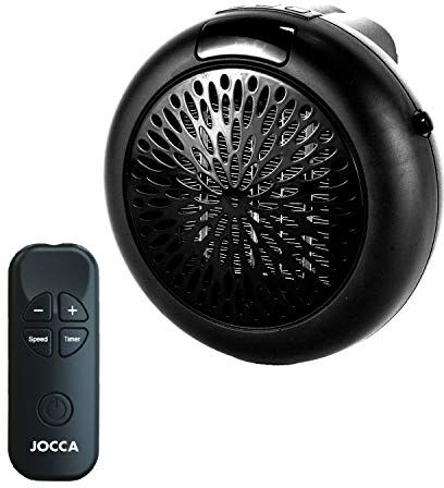 JOCCA - Set 2 Mini Calefactores Sin Cable, de Pared, con Mando a Distancia/Potencia 600W/ Termostato Ajustable/Temporizador 12 Horas/Portátil/ 2 Velocidades