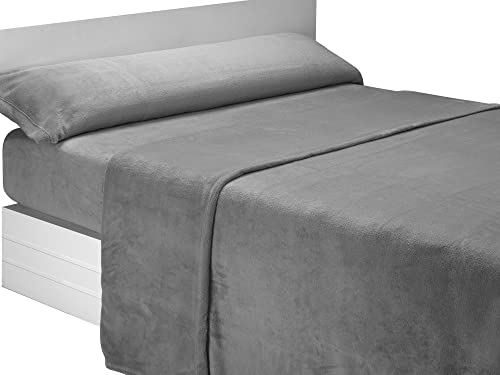 SABANALIA - Juego de sábanas de coralina Liso   3 Piezas   Funda de Almohada, Bajera Ajustable y sábana encimera   Cama 150   Color Gris   (Disponible en Varios tamaños y Colores)