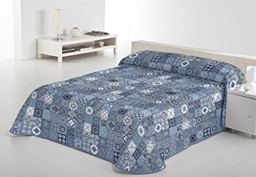 SABANALIA - Pack Colcha Estampada Rustik + 2 cuadrantes 50x50 + 2 Rellenos de Fibra 50x50 - Cama 150 - (250 x 280), Azul