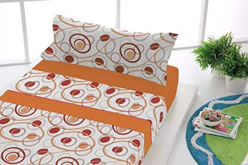 SABANALIA - Juego de sábanas Estampadas Dance   3 Piezas   Funda de Almohada, Bajera Ajustable y sábana encimera   Cama 140   Color Naranja   (Disponible en Varios tamaños y Colores)