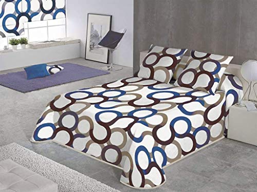 SABANALIA - Colcha Estampada Aros (Disponible en Varios tamaños y Colores), Cama 105 - (200 x 280), Azul