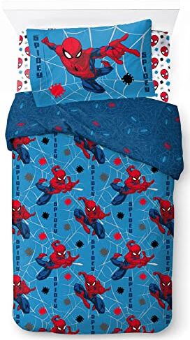 Jay Franco Marvel El Hombre Araña Spiderman Juego de Ropa de Cama Infantil 3 Piezas 100% Algodón Cama Individual - Incluye Funda Edredon 135x200cm + Sabana Bajera 90x200cm + Funda de Almohada 50x70cm