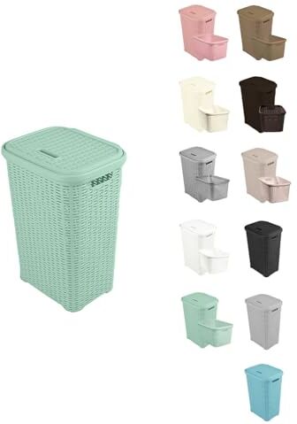 JARDIN202 - Pongotodo Diseño Rattan para Colada 60L - Cesto Para la Ropa Sucia   60 litros (Verde agua)