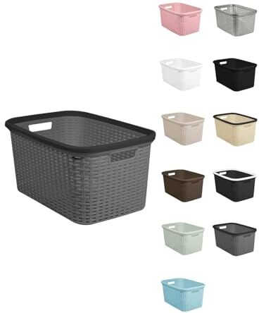 JARDIN202 - Cesta para la Colada 25 x 53 x 36 cm - Cesto ropa sucia – Cesta Rectangular con Asas diseño Mimbre   Gris-Negro