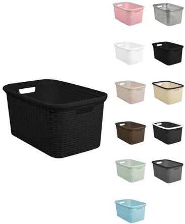 JARDIN202 - Cesta para la Colada 25 x 53 x 36 cm - Cesto ropa sucia – Cesta Rectangular con Asas diseño Mimbre   Negra