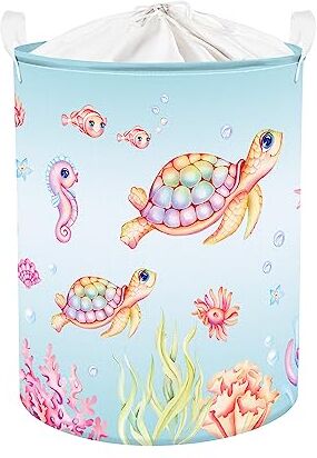 Clastyle 45L Cesto Ropa Sucia Colorido Tortuga Marina Océano Peces para Niños - Pequeño Cesta Ropa Sucia de la Guardería para el Bebé Juguetes Ropa de Almacenamiento, 36x45 cm