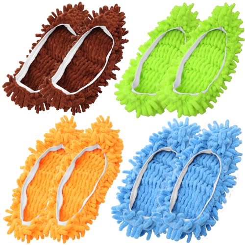 MAIXINNEW 8 Piezas (4 Pares) Zapatillas con Mopa para Limpiar el Suelo Pequeñas, Zapatillas de Limpieza Mujer, Pantuflas para Limpieza la Cocina y el Baño