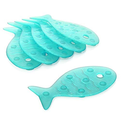 TATAY 5515003 - Pack de 6 pegatinas antideslizantes para ducha o bañera, diseño de peces, color turquesa
