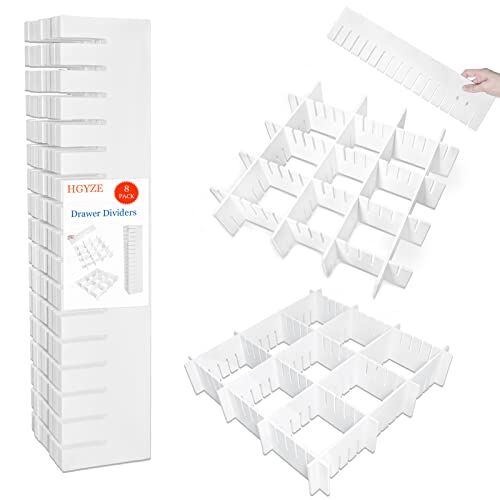 HGYZE - Separadores para cajones ajustables de plástico, 42 x 9 cm, organizadores modulares, rejilla organizadora para armario o escritorio para baño, orden de calcetines y slip, color blanco