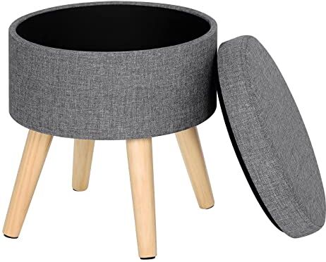 WOLTU Taburete con Espacio de Almacenamiento Taburete de Almacenamiento Tapa Extraíble Asiento de Lino Madera Maciza, Gris Claro, SH08hgr-1