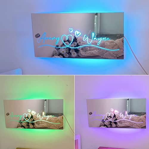 MYZQIFF Nombre personalizado Espejo de dormitorio Luz LED Señales de neón personalizados con luces LED, cumpleaños, boda, fiesta, nombre personalizado para decoración de pared de dormitorio, regalos