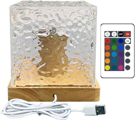 Oirtors Luz nocturna con efecto agua - Lámpara acrílica de 16 colores con control remoto,Decoraciones para el hogar para fiestas, mesas de café, salas de estudio, mesitas de noche, habitaciones