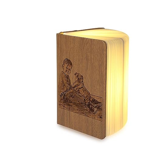 jewelora Personalizar Lámpara de Libro de Madera Libro USB Luz Magnética LED Lámpara Portátil Plegable Decorativa Lámpara de Libro Recargable Regalo de Cumpleaños Creativo Día de la Madre Día del Padre (piel)