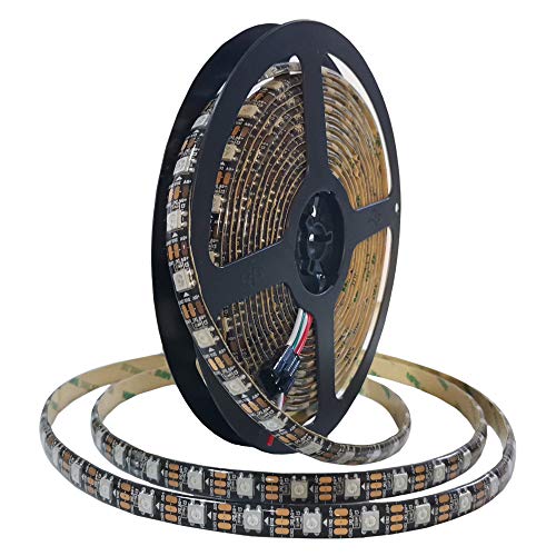 Jun-Saxifragelec Tira de LED RGB WS2812B personalizable flexible negra PCB Dream Color Strip IP65 impermeable Proyecto DIY con control (DC 5 V), para TV, fiesta, Navidad, etc. (5 m, 60 LED/m)