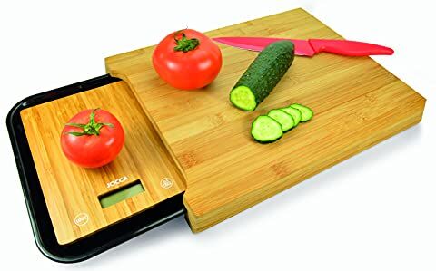 Jocca - Tabla de cortar de cocina con bandeja Resistente Báscula Cocina con Pantalla LCD, Tablero Bambú Higiénico, Tablas de Cocina 36x27,5x4, Utensilios de Cocina Originales, SE0170