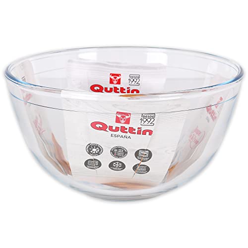 Quttin Bol Mezclador de Vidrio para Cocina, Borosilicato Cristal, Redondo, Microondas Horno Congelador y Lavavajillas, 21.2 x 21.2 x 11.2 cm - 2.5 litros